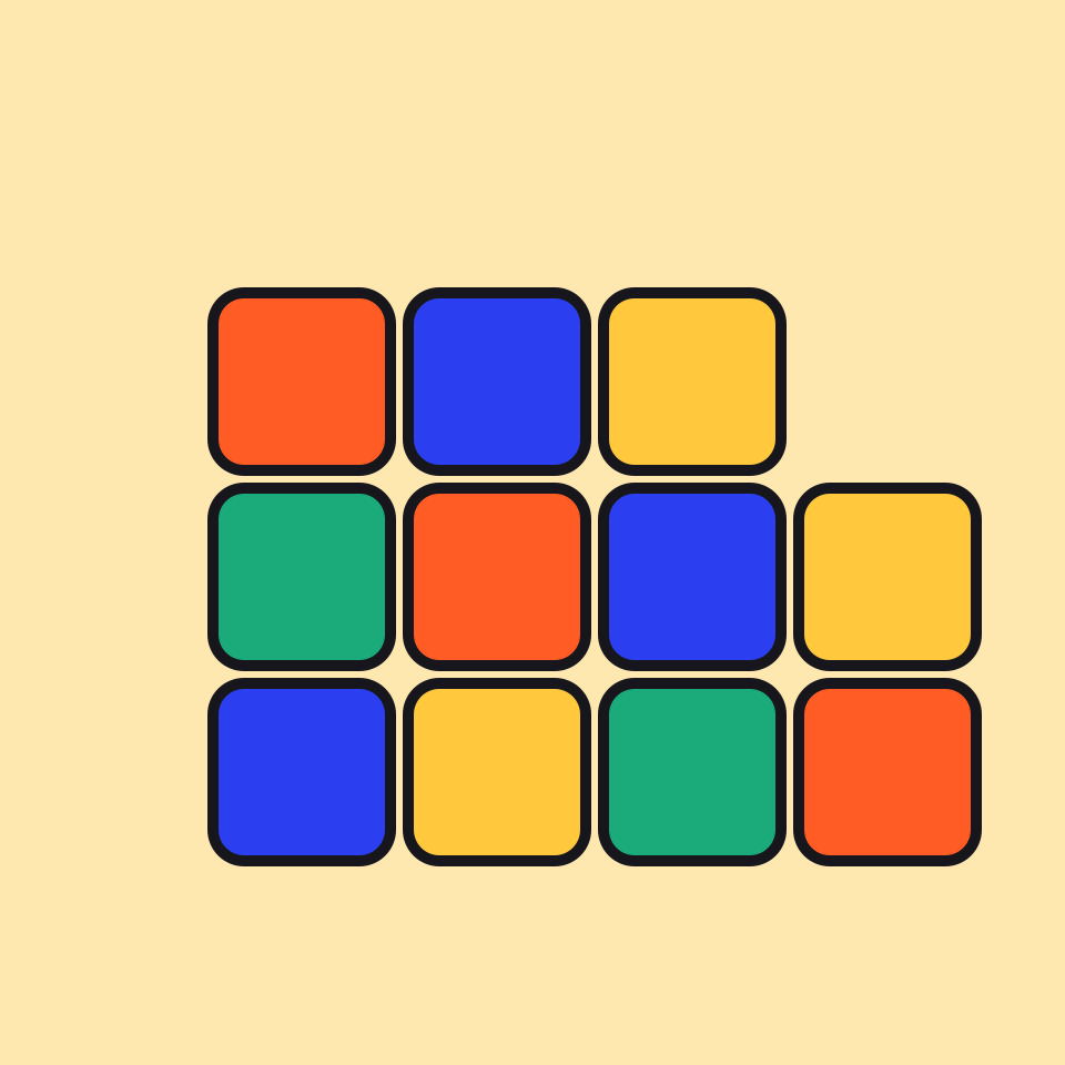 Colorful blocks stacked on a puzzle board