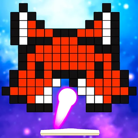 Two paddles bouncing a ball into a wall of coloured bricks