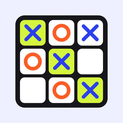 A tic tac toe board with a winning diagonal of blue X marks
