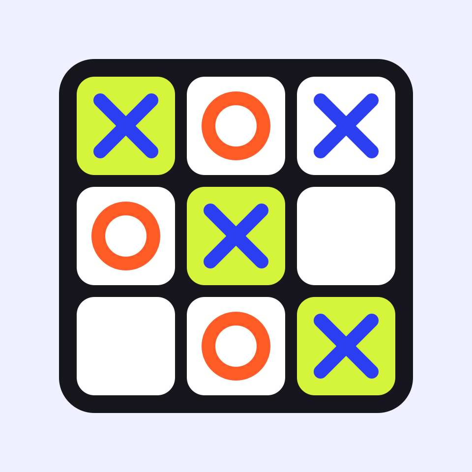 A tic tac toe board with a winning diagonal of blue X marks